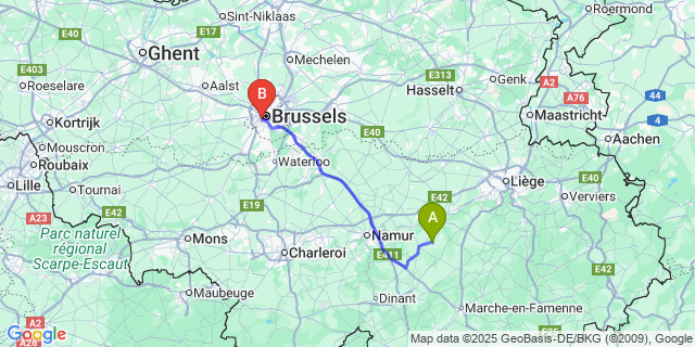Map: Brussels Midi Train Station to Hodoumont