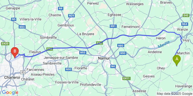 Map: Charleroi Airport Brussels South (CRL) to Hodoumont