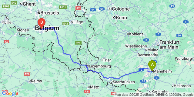 Map: Charleroi Airport Brussels South (CRL) to Hony
