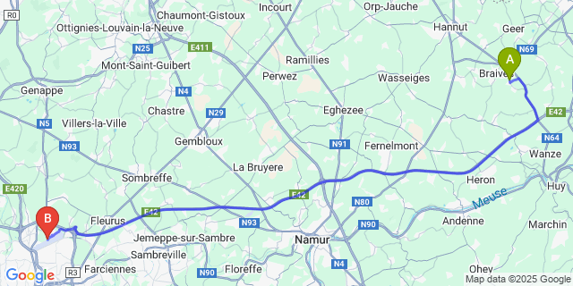 Map: Charleroi Airport Brussels South (CRL) to Hosdent