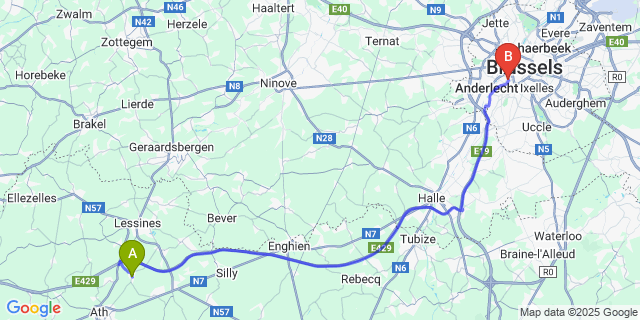 Map: Brussels Midi Train Station to Isieres