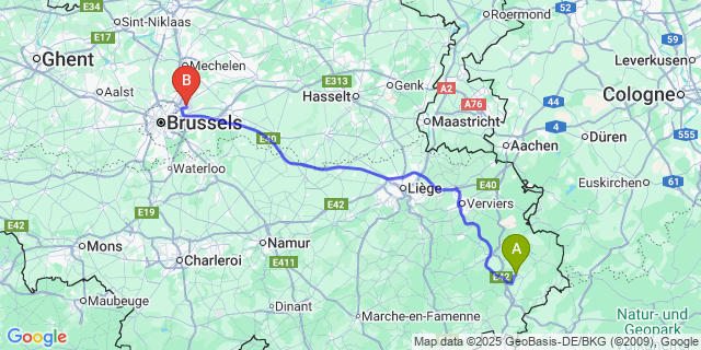 Map: Brussels Zaventem Airport (BRU) to Iveldingen