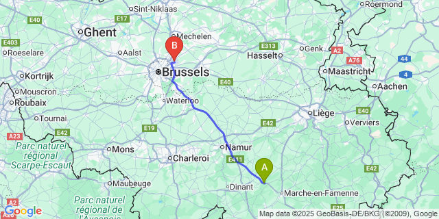 Map: Brussels Zaventem Airport (BRU) to Jannee