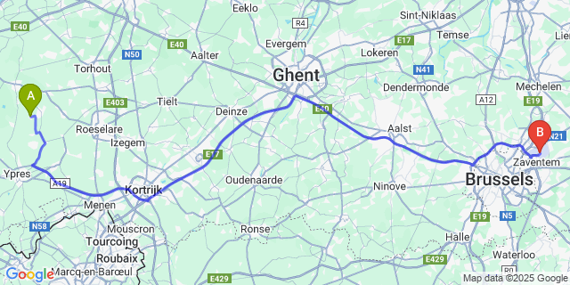 Map: Brussels Zaventem Airport (BRU) to Jonkershove