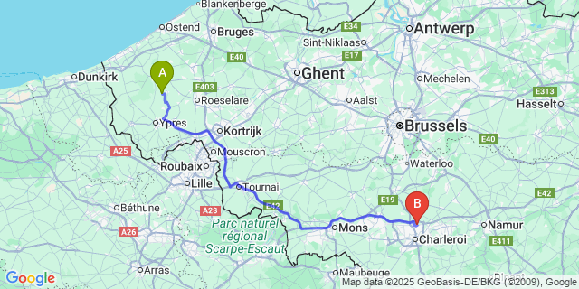 Map: Charleroi Airport Brussels South (CRL) to Jonkershove