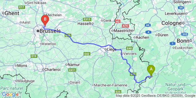 Map: Brussels Zaventem Airport (BRU) to Krewinkel