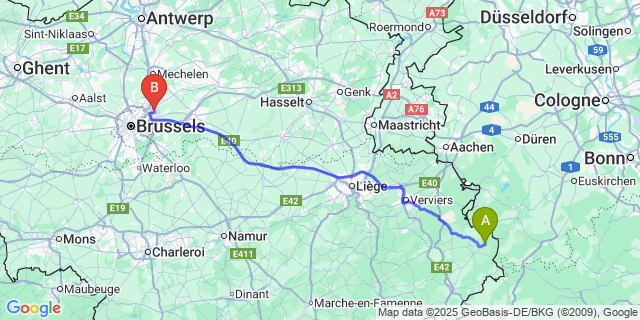 Map: Brussels Zaventem Airport (BRU) to Krinkelt