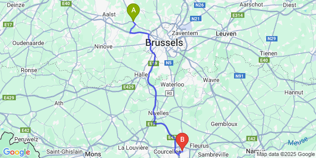 Map: Charleroi Airport Brussels South (CRL) to Krokegem