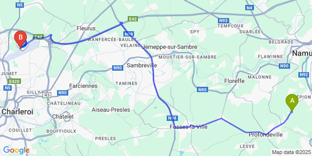 Map: Charleroi Airport Brussels South (CRL) to La Houppe