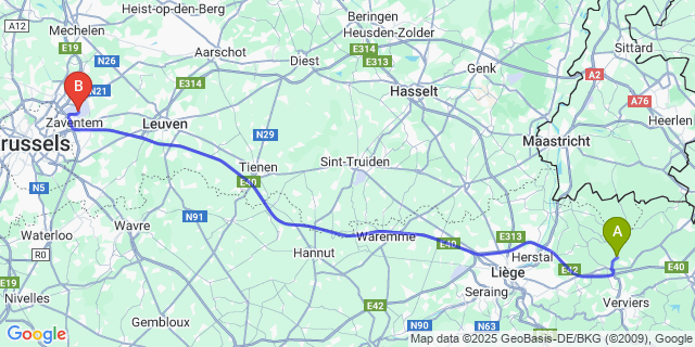 Map: Brussels Zaventem Airport (BRU) to La Minerie