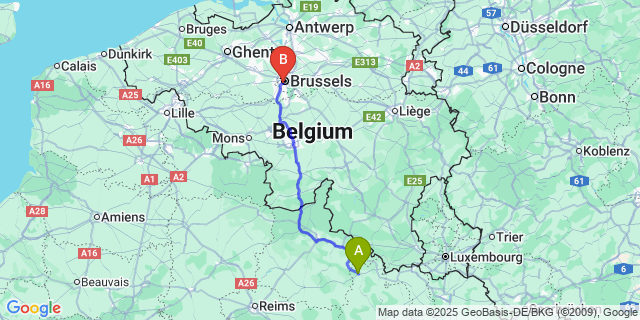 Map: Brussels Midi Train Station to Laneuville