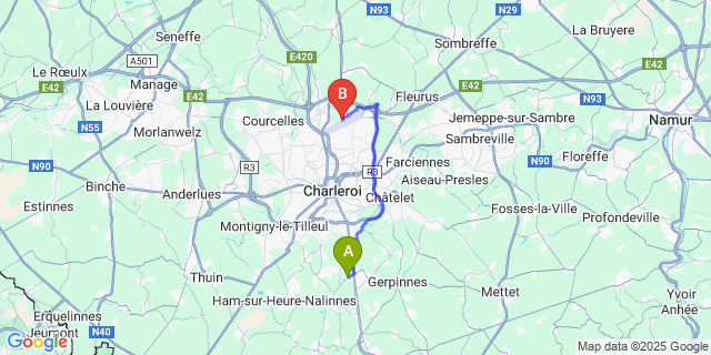 Map: Charleroi Airport Brussels South (CRL) to Le Bultia