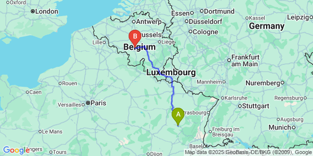 Map: Charleroi Airport Brussels South (CRL) to Les Forges