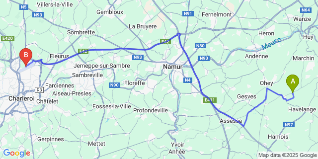 Map: Charleroi Airport Brussels South (CRL) to Libois