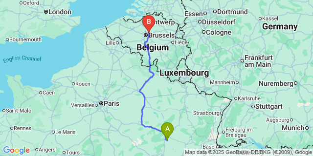 Map: Brussels Zaventem Airport (BRU) to Longeau