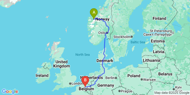 Map: Brussels Midi Train Station to Loen
