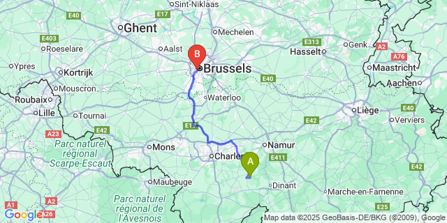 Map: Brussels Midi Train Station to Maredret