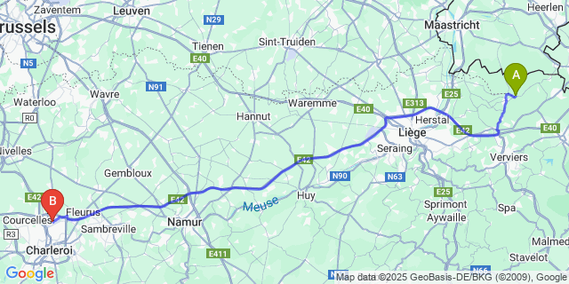 Map: Charleroi Airport Brussels South (CRL) to Merckhof