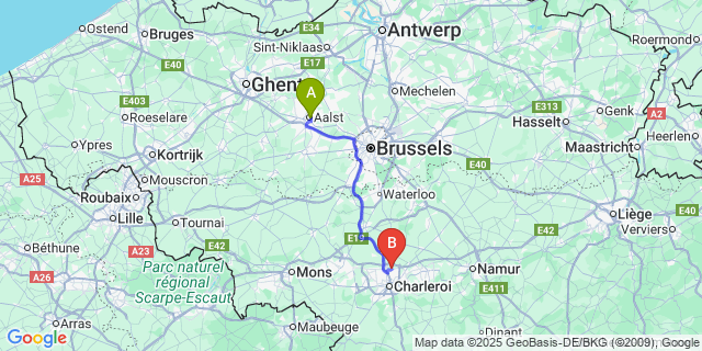 Map: Charleroi Airport Brussels South (CRL) to Mijlbeek