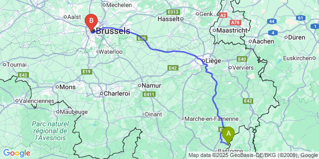 Map: Brussels Midi Train Station to Moinet