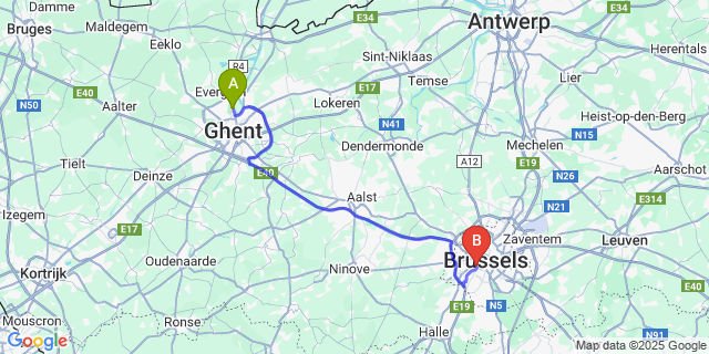 Map: Brussels Midi Train Station to Muide