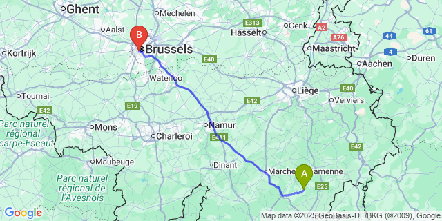 Map: Brussels Midi Train Station to Nisramont