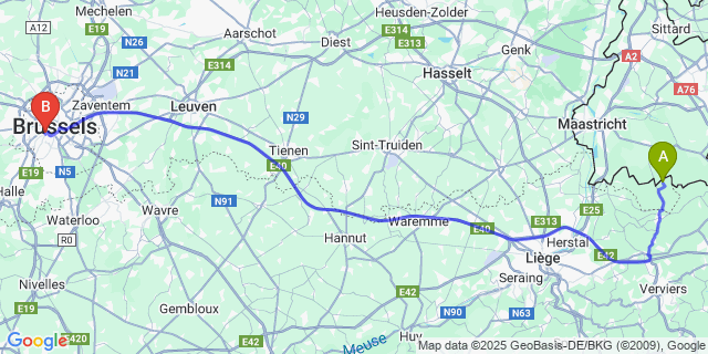 Map: Brussels Midi Train Station to Nurop