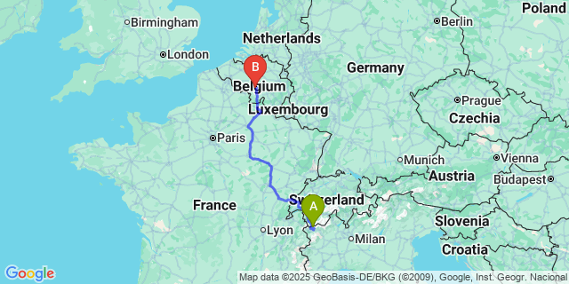Map: Charleroi Airport Brussels South (CRL) to Ollomont