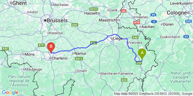 Map: Charleroi Airport Brussels South (CRL) to Ondenval