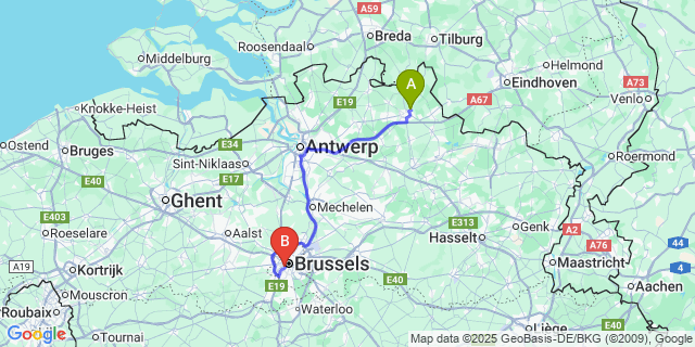 Map: Brussels Midi Train Station to Oosthoven