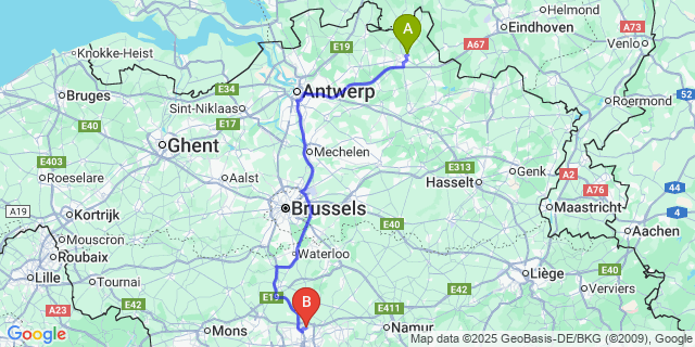 Map: Charleroi Airport Brussels South (CRL) to Oosthoven
