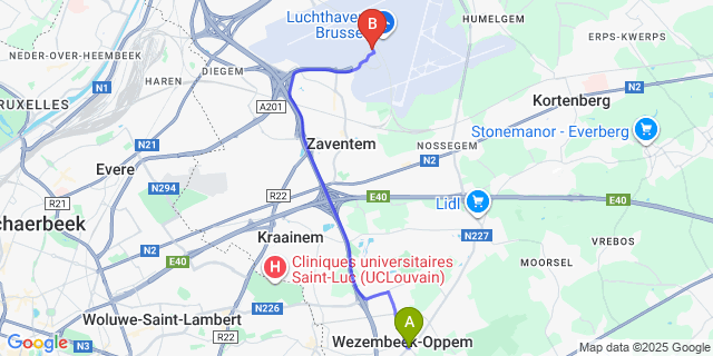 Map: Brussels Zaventem Airport (BRU) to Oppem