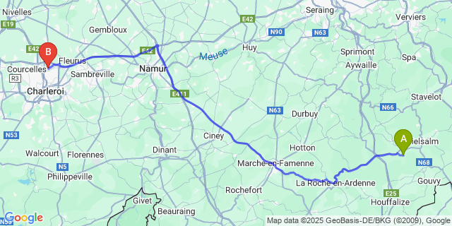 Map: Charleroi Airport Brussels South (CRL) to Ottre