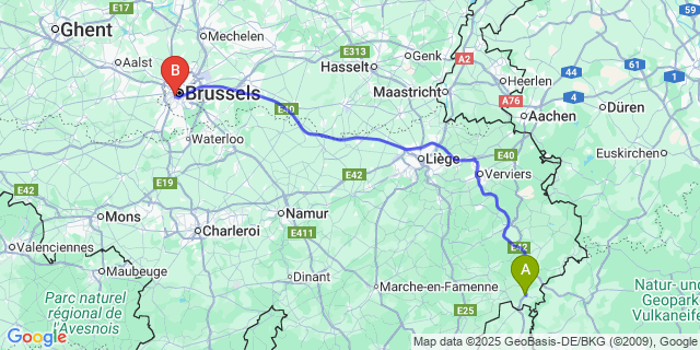 Map: Brussels Midi Train Station to Oudler
