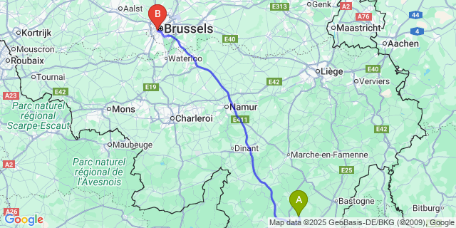Map: Brussels Midi Train Station to Ourt