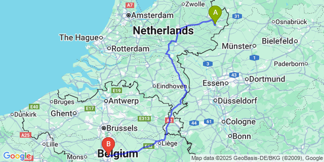 Map: Charleroi Airport Brussels South (CRL) to Overslag