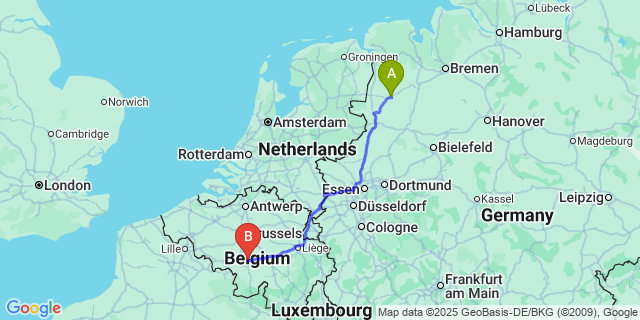 Map: Charleroi Airport Brussels South (CRL) to Paanders