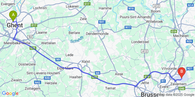 Map: Brussels Zaventem Airport (BRU) to Patershol