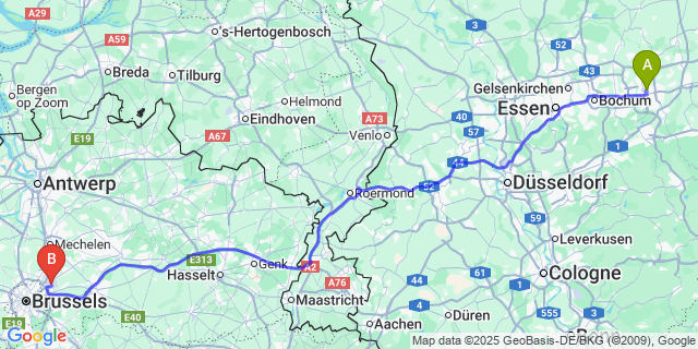 Map: Brussels Zaventem Airport (BRU) to Prayon