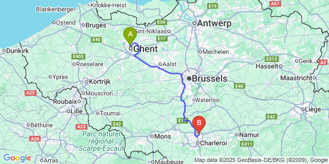 Map: Charleroi Airport Brussels South (CRL) to Rabot-Blaisantvest
