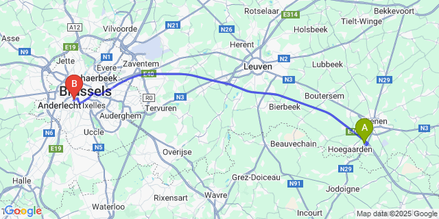 Map: Brussels Midi Train Station to Rommersom