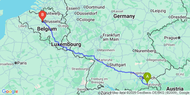 Map: Brussels Midi Train Station to Ronet