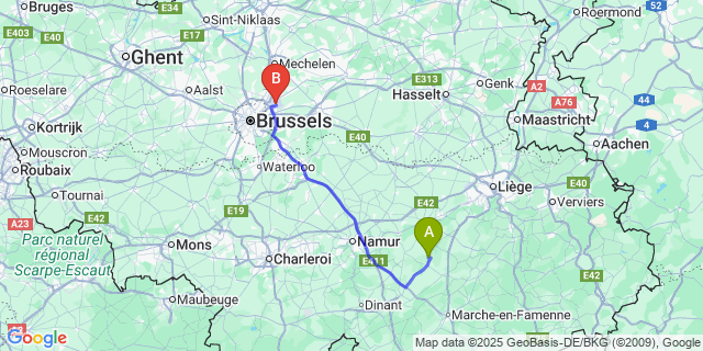 Map: Brussels Zaventem Airport (BRU) to Saint-Fontaine