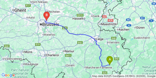 Map: Brussels Zaventem Airport (BRU) to Salmchateau
