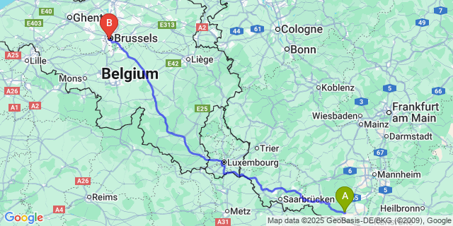 Map: Brussels Midi Train Station to Sart