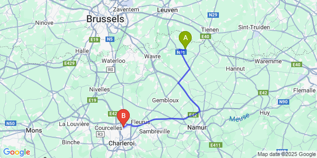 Map: Charleroi Airport Brussels South (CRL) to Sart-Melin