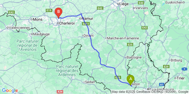 Map: Charleroi Airport Brussels South (CRL) to Sesselich