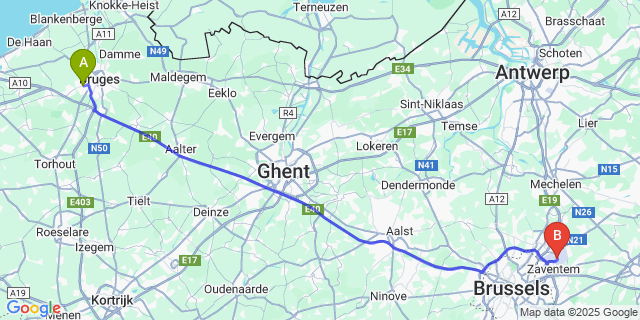 Map: Brussels Zaventem Airport (BRU) to Sint-Andries