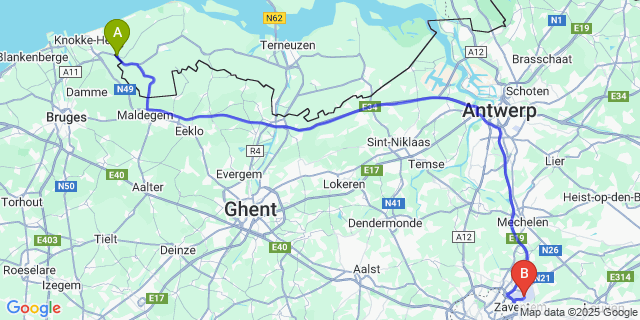 Map: Brussels Zaventem Airport (BRU) to Sint-Anna