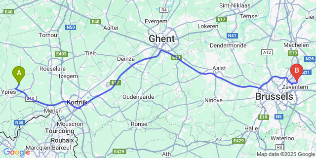 Map: Brussels Zaventem Airport (BRU) to Sint-Juliaan